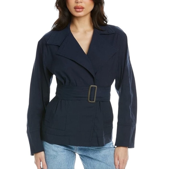Vince Women's Utility Navy Blue Linen Blend Jacket Size S - Picture 1 of 9